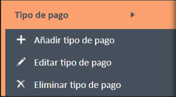 Menú de navegación de tipo de pago