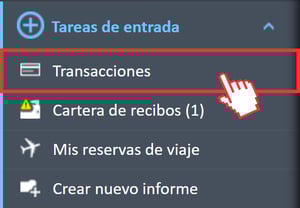 Opción Transacciones en el menú de navegación Tareas de entrada en el Administrador de gastos