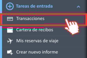 Opción de menú Transacciones en el menú de navegación Tareas de entrada en el Administrador de gastos