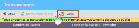 Botón vacío en la pestaña Transacciones personales de la ventana Transacciones en el Administrador de gastos.
