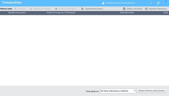 Ventana de transacciones que muestra todas las transacciones disponibles en ExpensePoint.