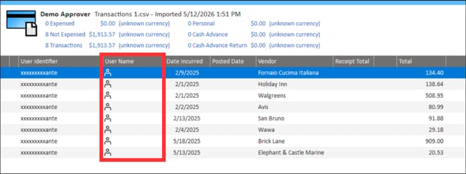 Blank User Name column in the transaction list