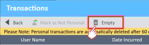Empty button in the Personal Transactions tab in the Transactions window in the Expense Manager