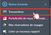 Option du menu de navigation Transactions dans le menu Tâches de saisie du Gestionnaire de dépenses