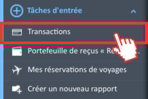 Option de menu Transactions dans le menu de navigation Tâches d'entrée du Gestionnaire de dépenses