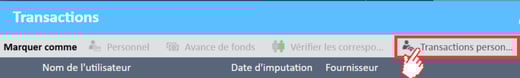 L'onglet Transactions personnelles se trouve dans le menu supérieur de la fenêtre Transactions du Gestionnaire de dépenses.