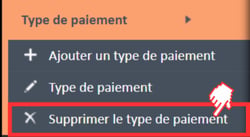 Supprimer l'option de menu Type de paiement du menu de navigation Type de paiement