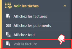 Option de menu « Voir la facture » dans le menu de navigation « Voir les tâches »
