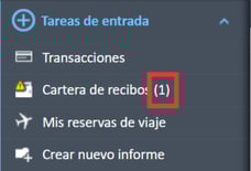 Opción de menú Monedero de recibos con el número 9 entre paréntesis en el menú de navegación Tareas de entrada