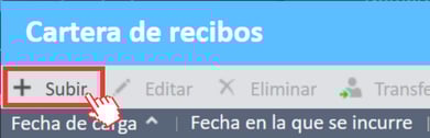 Botón de subir en el menú superior de la pantalla de la cartera de recibos.