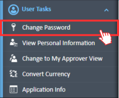 Selected Change Password option in navigation menu from expense manager dashboard