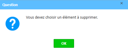 Mensaje de error que indica que debe seleccionar un elemento para eliminar.