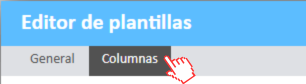 Ventana del editor de plantillas con la pestaña Columnas seleccionada en la pestaña superior