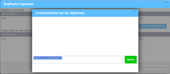 Bouton Ajouter dans la fenêtre Commentaires sur les dépenses