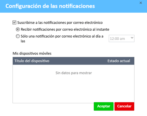Ventana de configuración de notificaciones en ExpensePoint