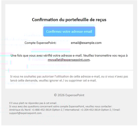 Courriel de vérification d'adresse électronique provenant d'ExpensePoint