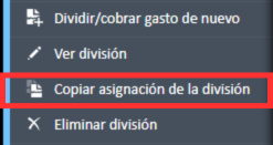 Copier l'option Répartition fractionnée du menu de navigation Tâches de saisie