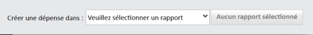 Menu déroulant pour sélectionner le rapport dans lequel créer la dépense.