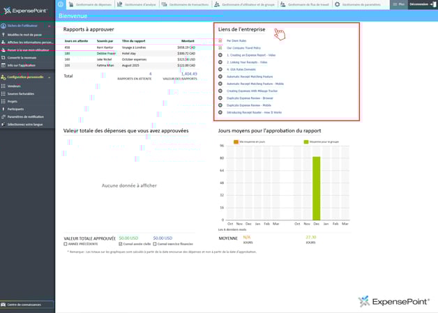 dashboard approver fr liens de lentreprise