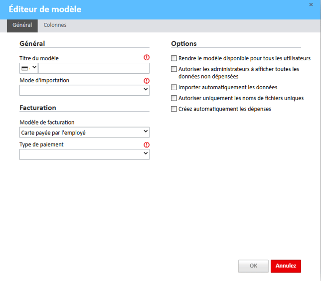 Fenêtre de l'éditeur de modèles