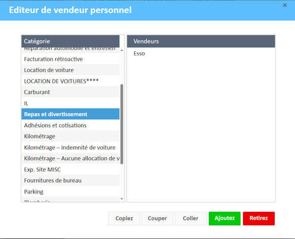 editeur de vendeur personnel esso coller