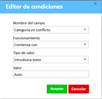 editor de condiciones categoria en conflicto auto