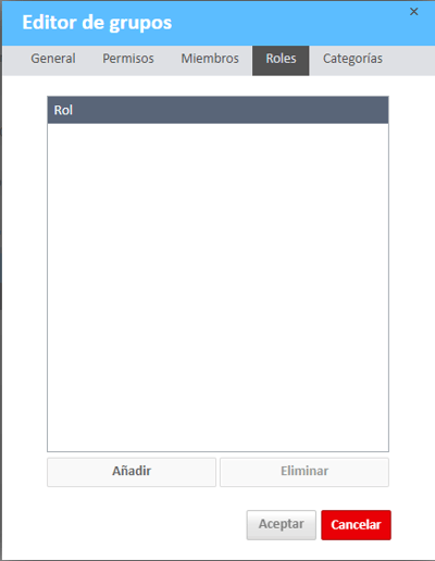 Pestaña Roles en la ventana del Editor de grupos