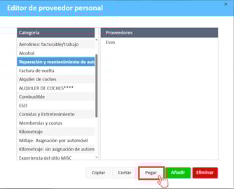 editor de proveedor personal pegar esso -