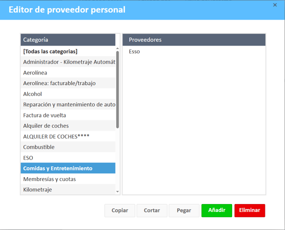  El proveedor ahora aparece en ambas categorías en el Editor de proveedores personales.