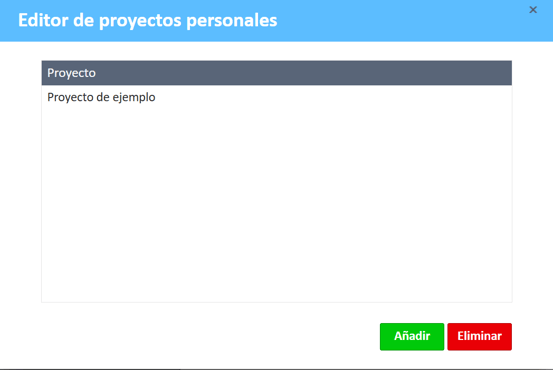  Ventana del editor de proyectos personales que muestra los proyectos.