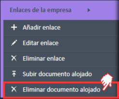 Opción de menú Eliminar documento alojado en el menú Enlaces de la empresa