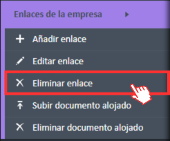 Opción Eliminar enlace en el menú de navegación Enlaces de la empresa.