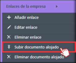 Opción "Cargar documento alojado" en el menú de navegación de enlaces de la empresa.