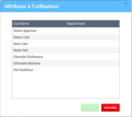 Fenêtre « Affecter à l'utilisateur »