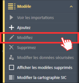 Option de menu Modifier dans le menu de navigation Modèle