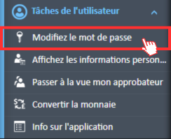 Option Modifier le mot de passe sélectionnée dans le menu de navigation du tableau de bord du gestionnaire de dépenses