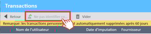 Bouton « Marquer comme non personnel » dans l’onglet « Transactions personnelles » de la fenêtre « Transactions » du Gestionnaire de dépenses