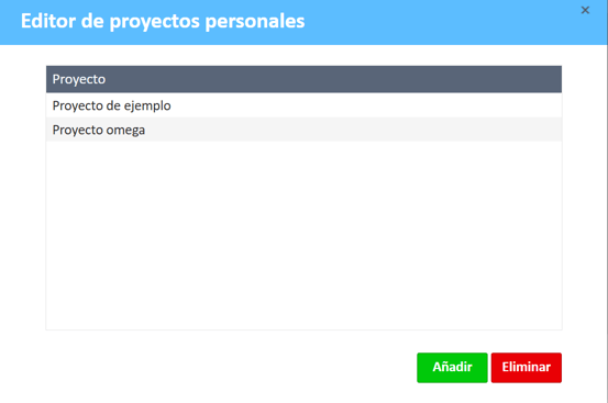  Nuevo proyecto que aparece en la lista de proyectos del editor de proyectos personales.