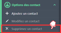 Option de menu « Supprimer le contact » dans le menu de navigation « Options de contact »