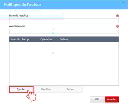 politique de lauteur button ajoutez