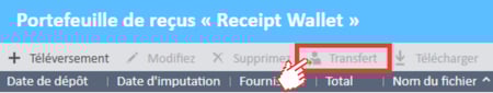 Bouton de transfert dans la fenêtre du portefeuille de reçus