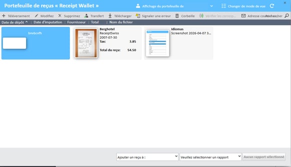 Reçu sélectionné dans l'écran Portefeuille de reçus du Gestionnaire de dépenses