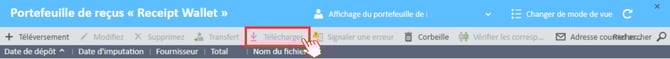 Sélectionnez le bouton Télécharger dans le portefeuille de reçus du Gestionnaire de dépenses