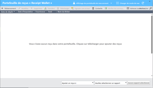 Fenêtre du portefeuille de reçus affichant tous les reçus enregistrés
