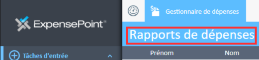 La section du module « Notes de frais » indiquée dans le Gestionnaire de dépenses d’ExpensePoint