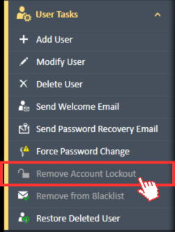 Remove Account Lockout menu option in the User Tasks navigation menu