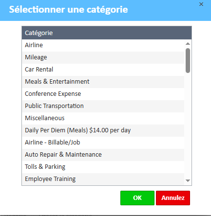 Liste des options de catégorie
