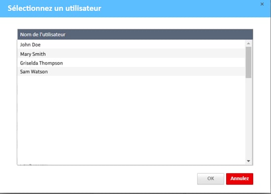Sélectionnez la fenêtre Utilisateur dans le portefeuille de reçus