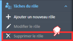 Option de menu Supprimer le rôle dans le menu de navigation Tâches du rôle