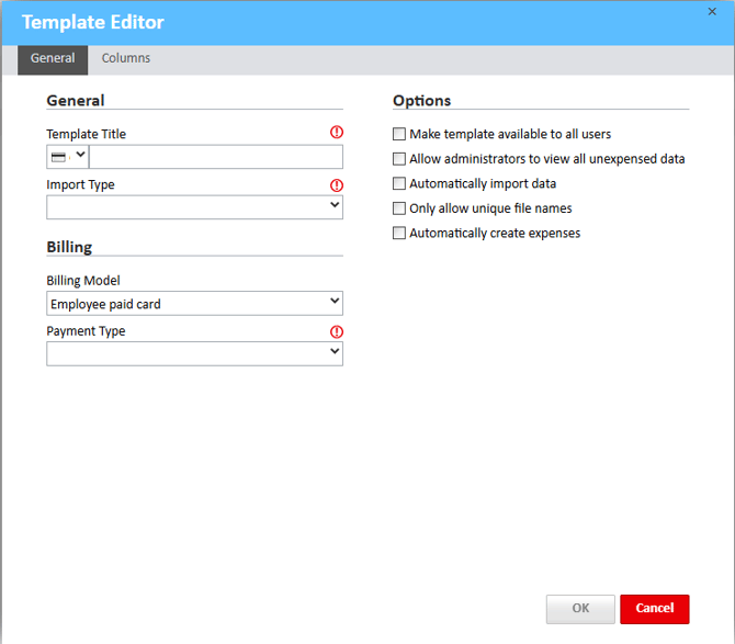 General Tab in the Template Editor window
